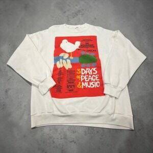 Tee Jays Woodstock Sweatshirt Mens L White 3 Days of Peace & Music Vintage USA